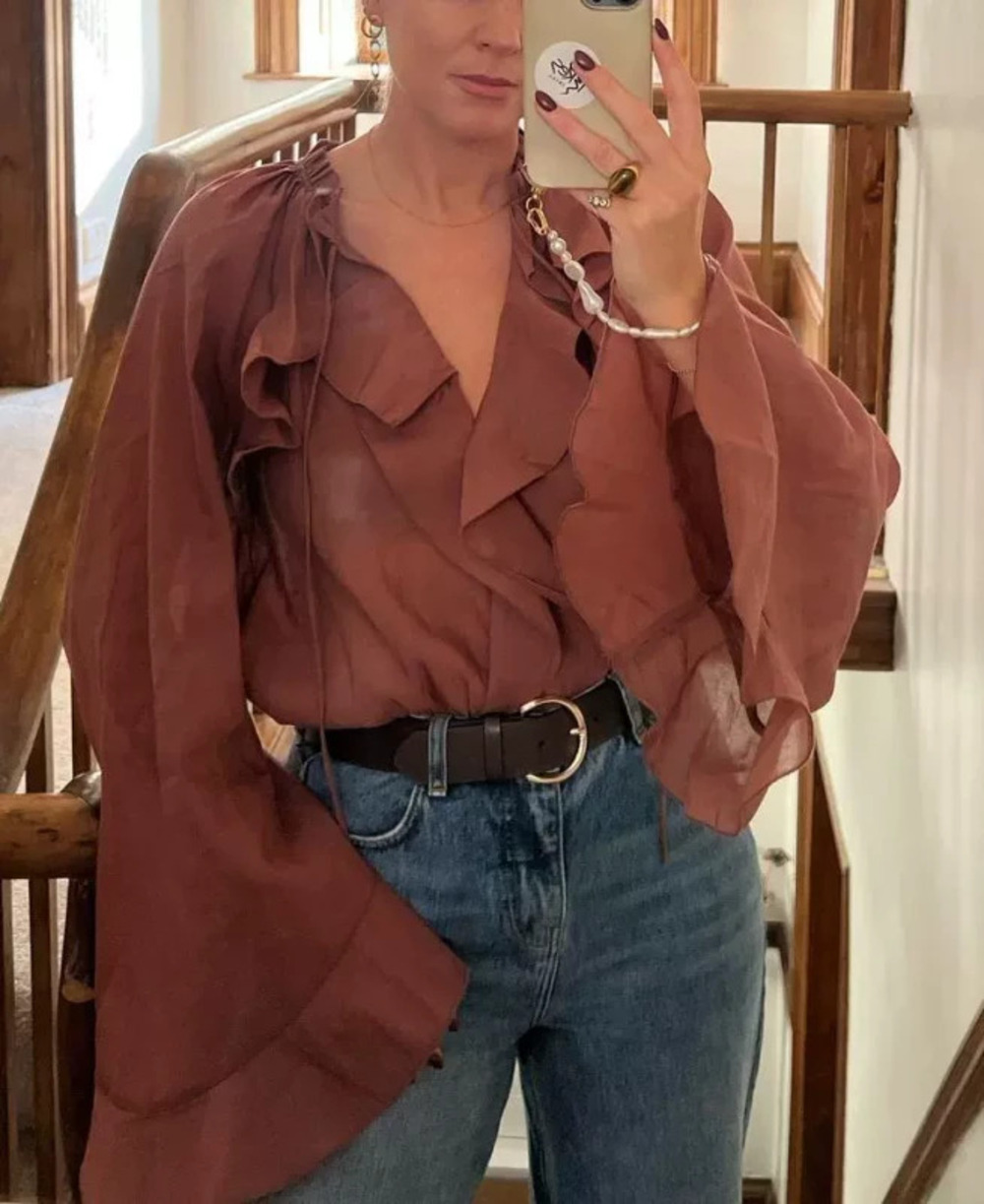 ZARA Summer Women Ruffle Tie Blouse Elegant Top
